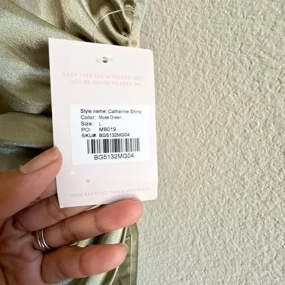 Birdy Grey New Catherine Shiny Satin Moss Green Large Dress - Picture 5 of 16